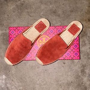 Tory Burch Espadrille Mules Burnt Red Size 6.5